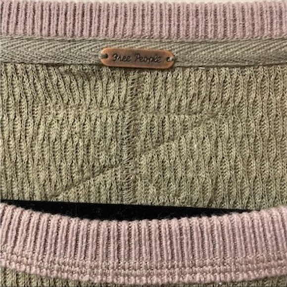 RARE Free People Boho Knit Cuff Long Sleeve Thermal Olive Green Navy Small - Picture 8 of 8